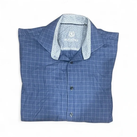 Bugatchi Blue Preppy Plaid Men's Button Up Shirt with Floral Cuffs 32/33, 15 - Picture 2 of 6